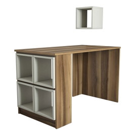 Hanah Home Escritorio de Estudio con Estantería Nogal y Crema